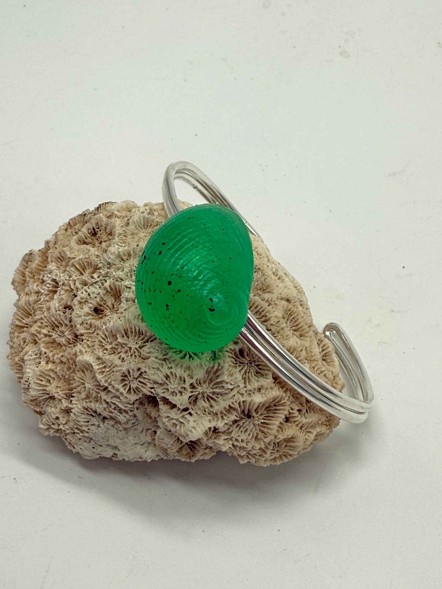 Sterling Silver cuff with Pale Jade Green resin shell