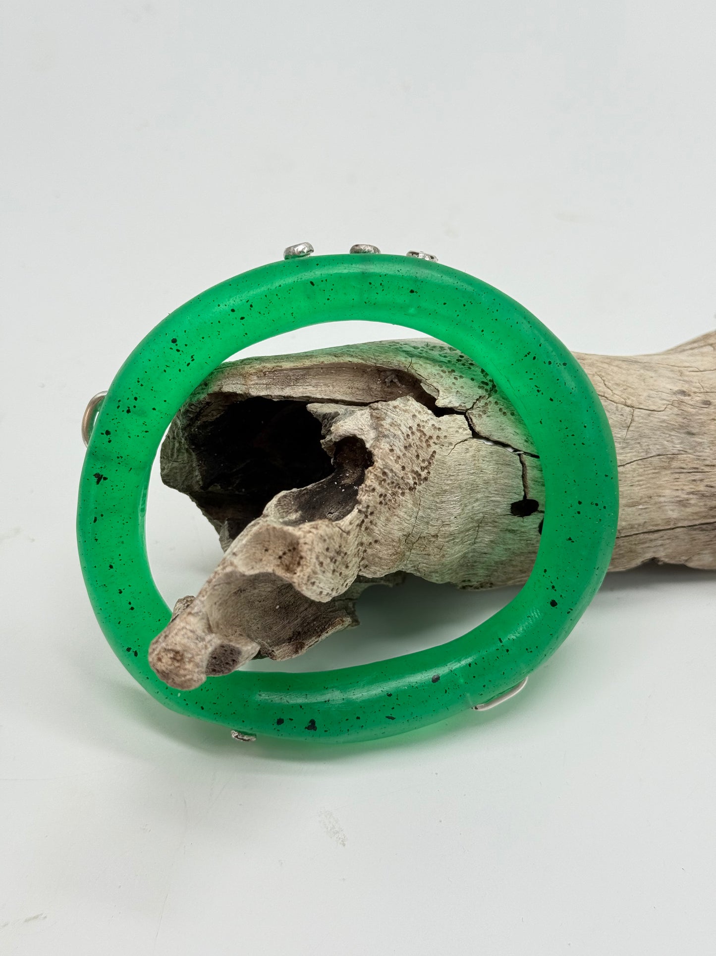 Pale Jade Green resin and silver woopy bangle - XL
