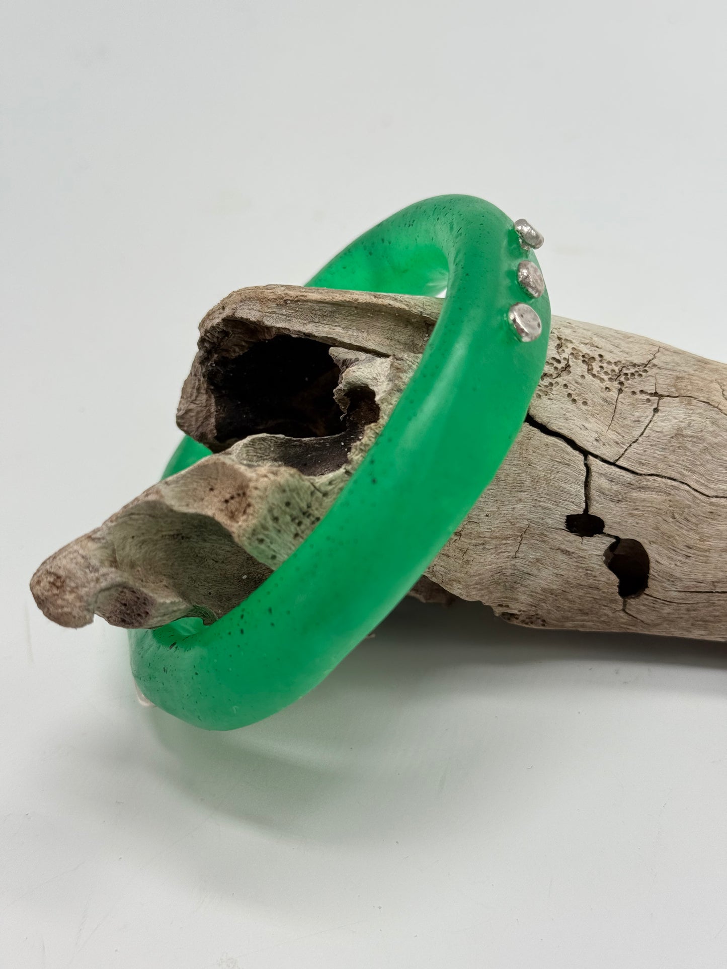 Pale Jade Green resin and silver woopy bangle - XL