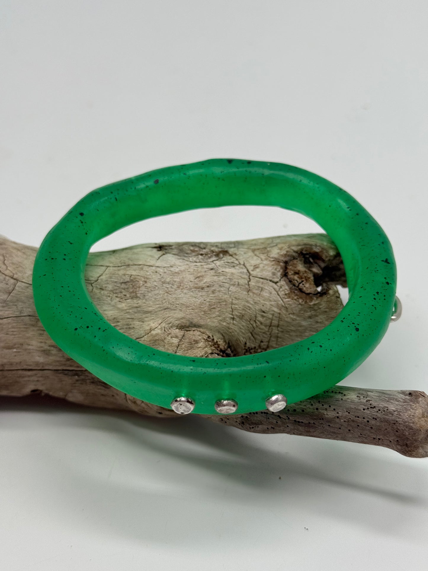 Pale Jade Green resin and silver woopy bangle - XL