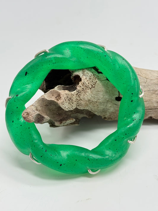 Translucent Pale Jade Green Chunky twist resin & silver bangle