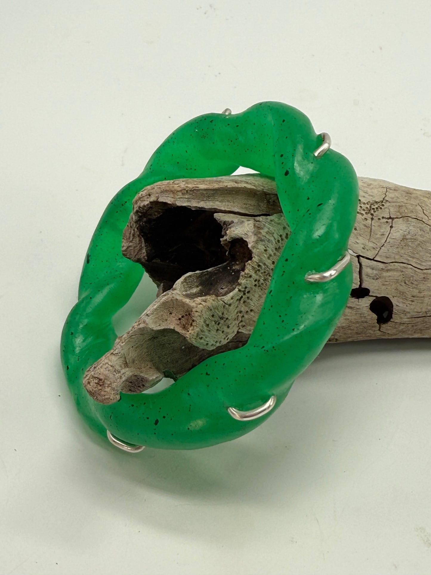 Translucent Pale Jade Green Chunky twist resin & silver bangle