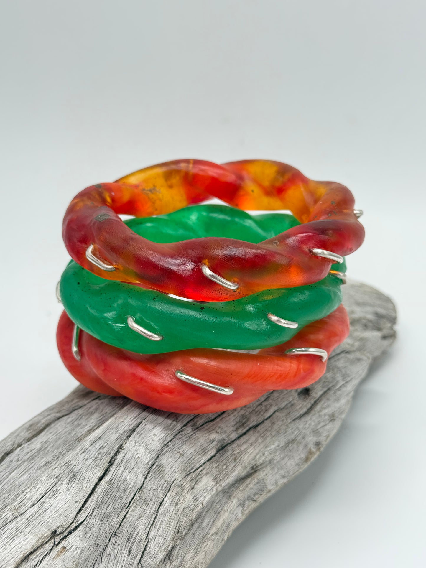 Orange/Cream Chunky twist resin & silver bangle