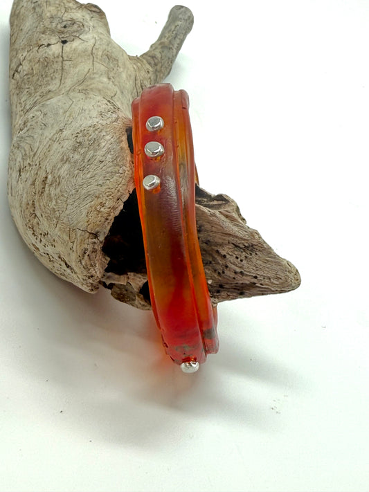 Orange/Red/Brown Rim resin bangle with Sterling silver