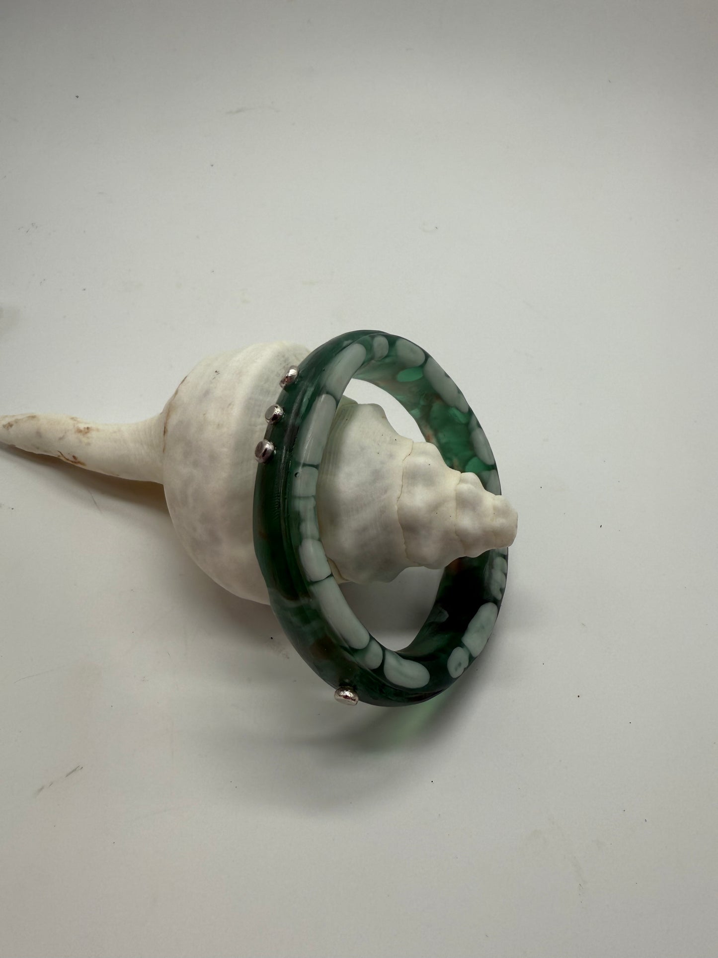 Green/Brown/White Rim resin bangle with Sterling silver