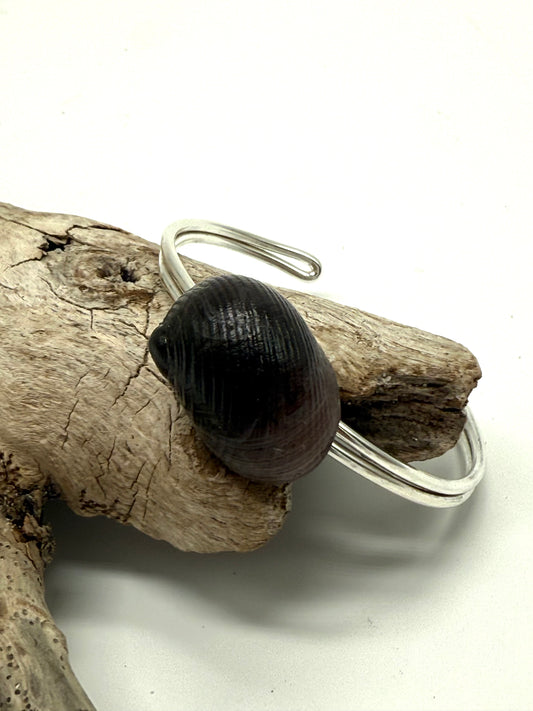 Sterling Silver cuff with Smoky Brown resin shell