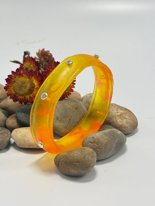 Yellow & Orange Rim resin bangle with Sterling silver XL