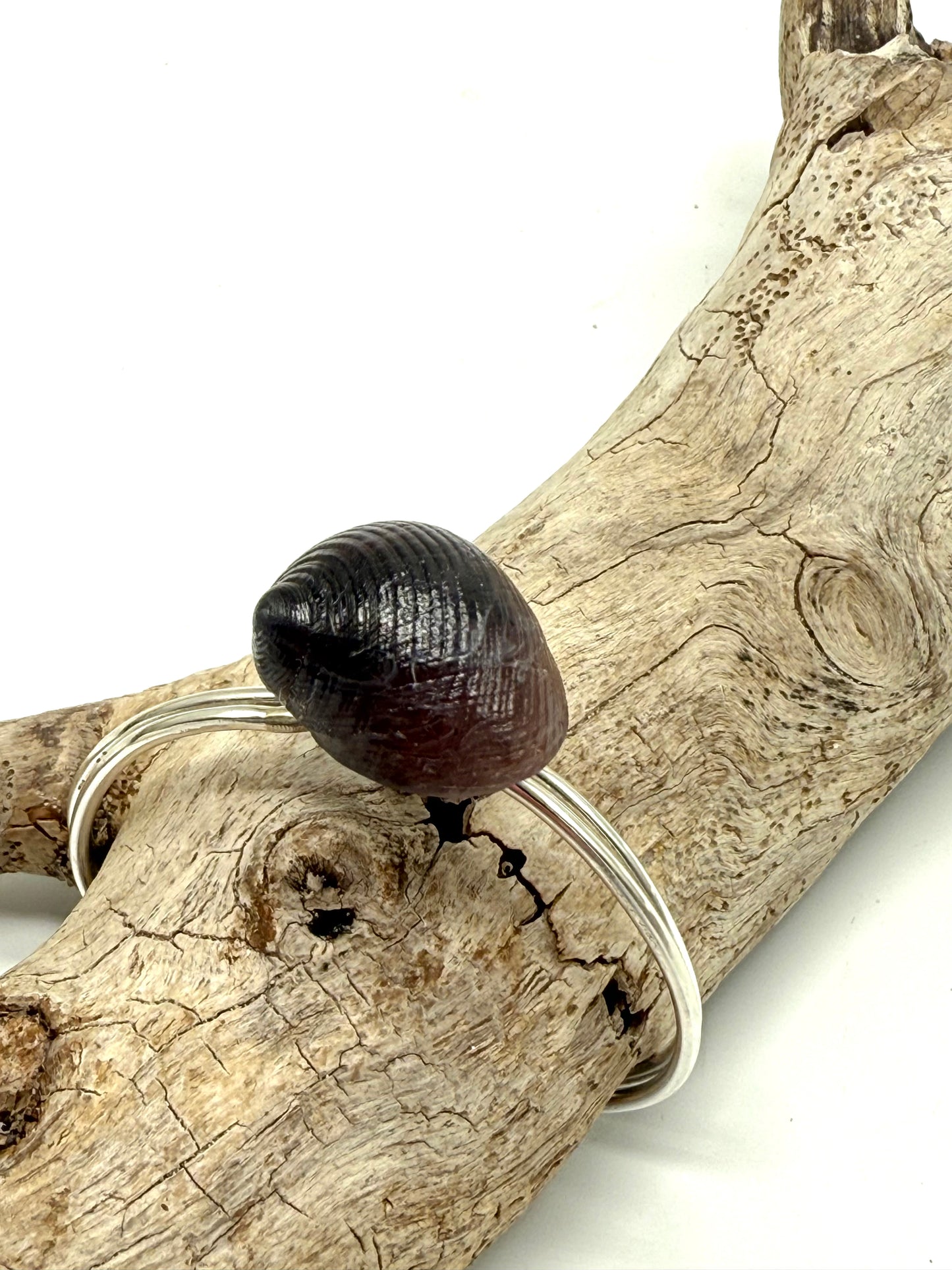 Sterling Silver cuff with Smoky Brown resin shell