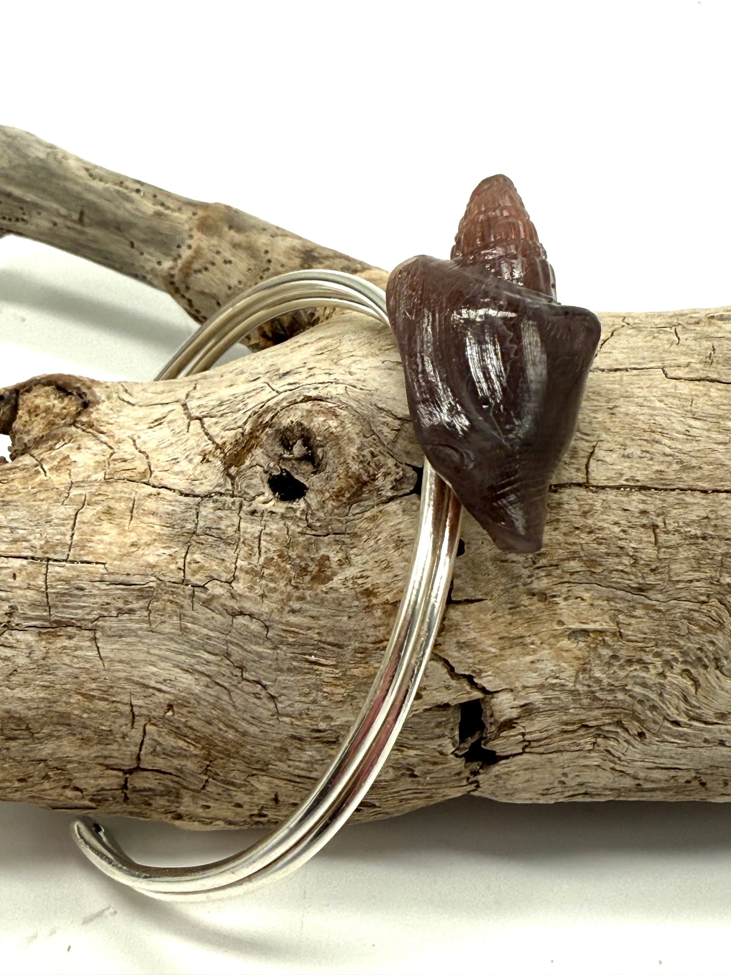 Sterling Silver cuff with Smoky Brown resin Conch shell