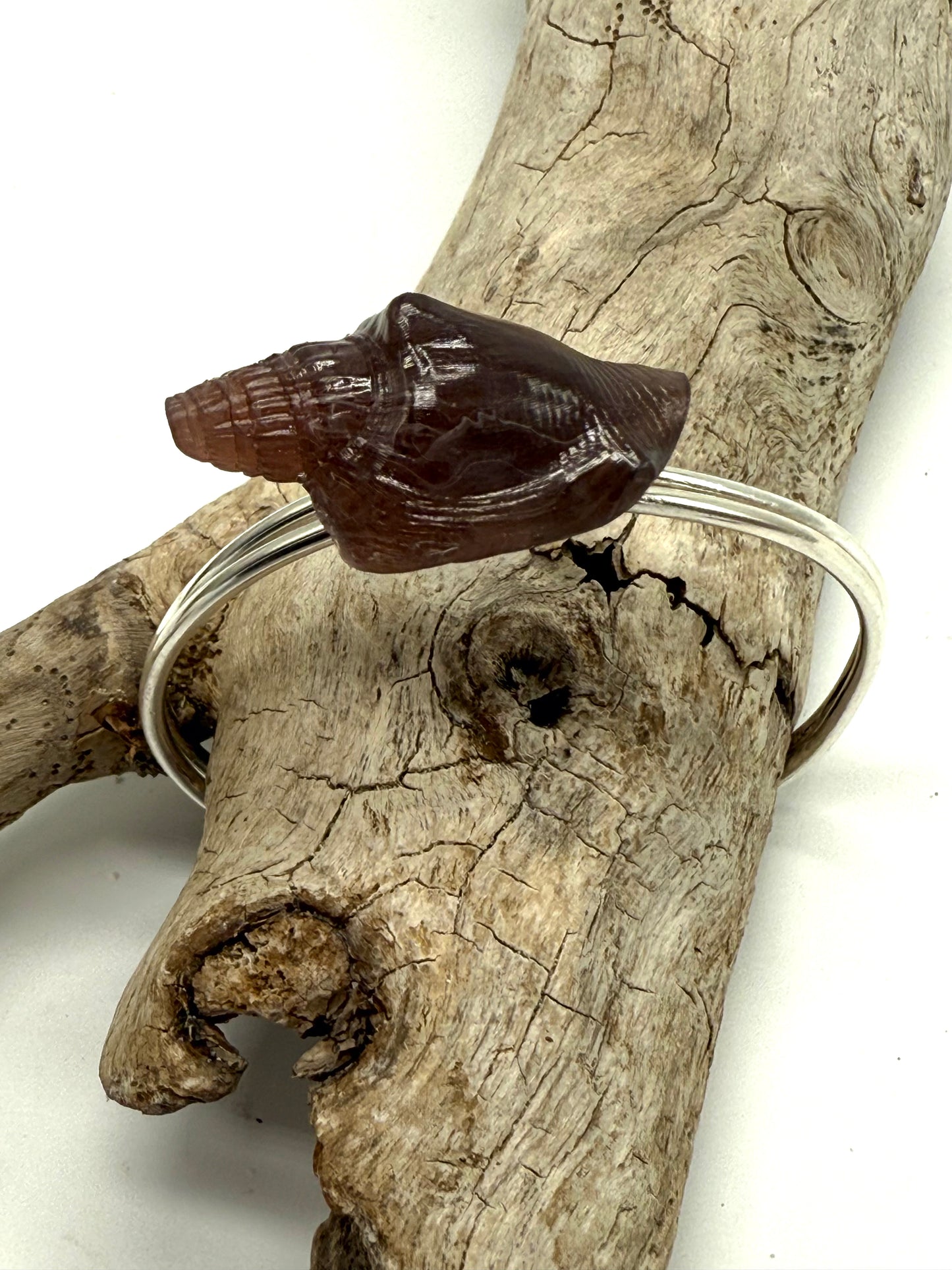 Sterling Silver cuff with Smoky Brown resin Conch shell