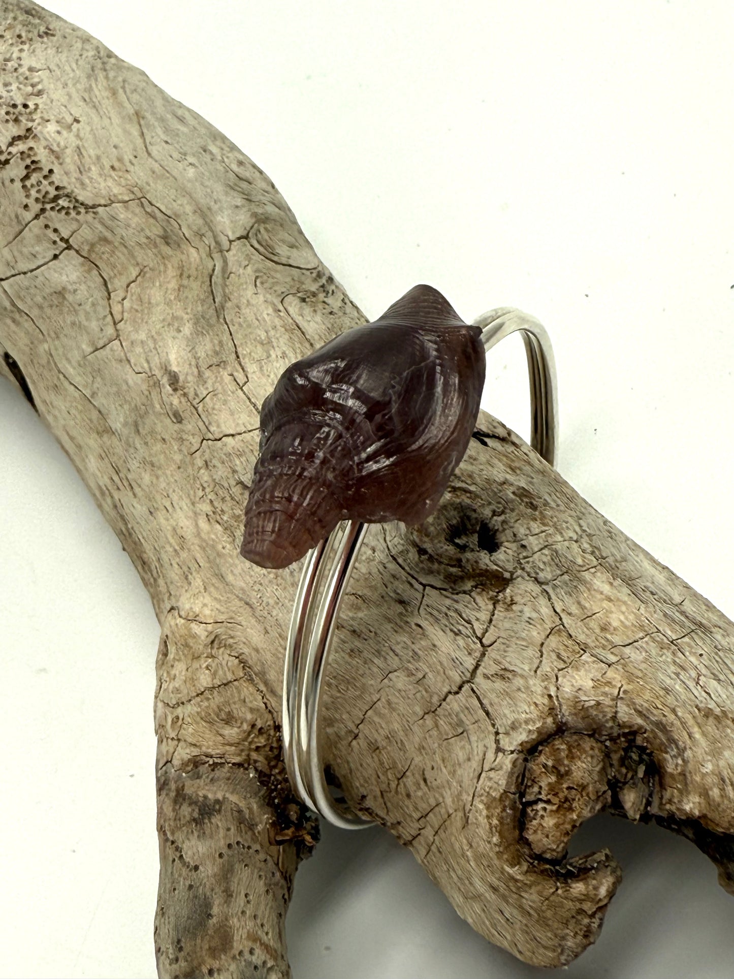 Sterling Silver cuff with Smoky Brown resin Conch shell