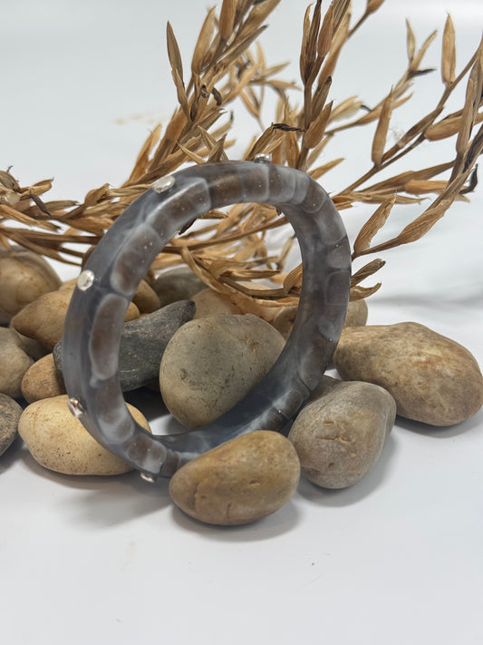 Navy/White & Brown resin Thick KWD Classic & silver Bangle