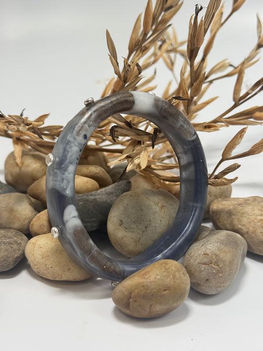 Navy/White & Brown resin Thick KWD Classic & silver Bangle
