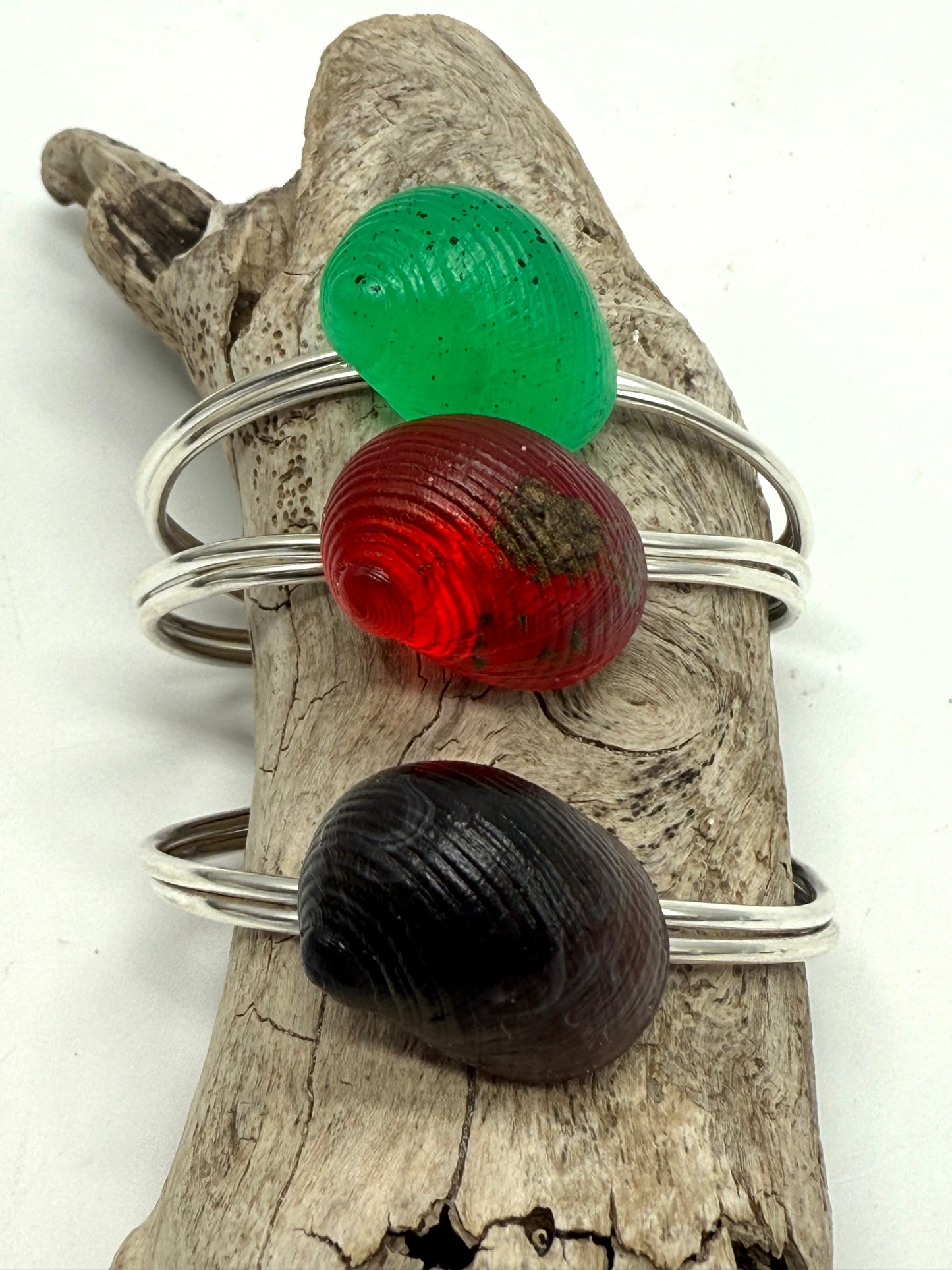 Sterling Silver cuff with Smoky Brown resin shell