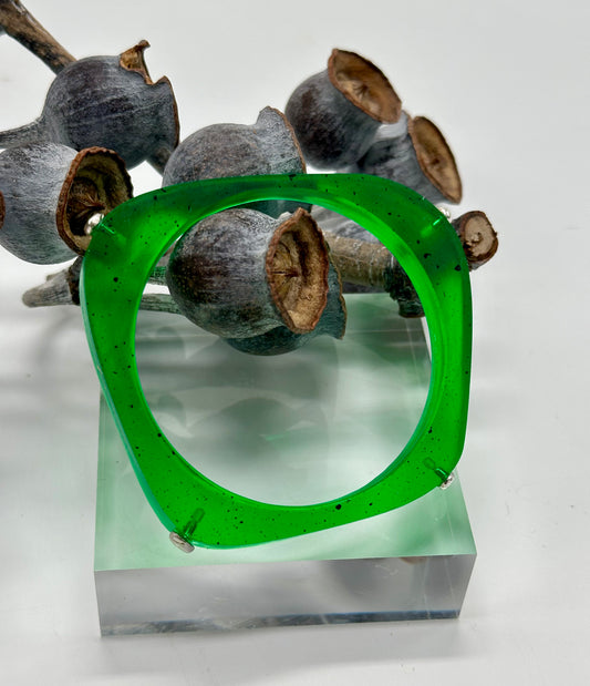 Jade green 'square round' bangle with silver