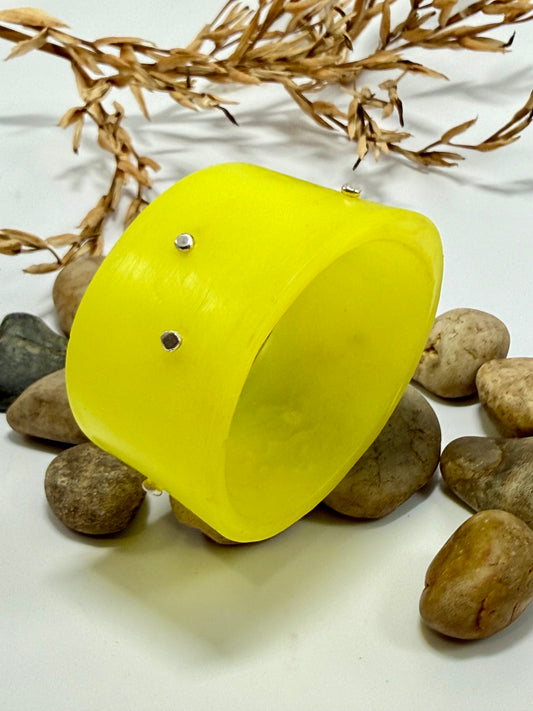 Bright Yellow Resin & silver Cuff