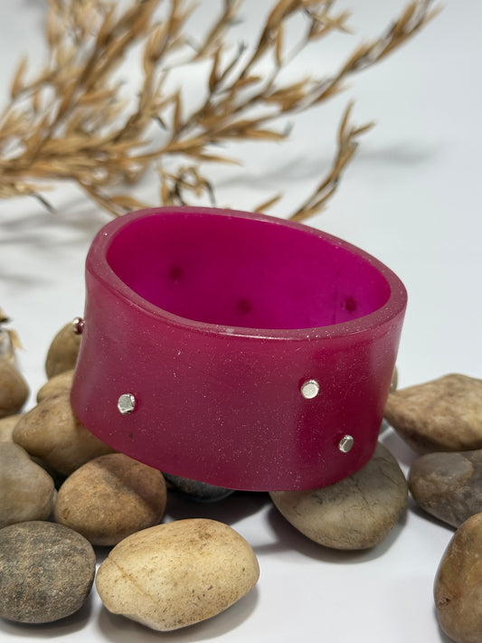 Cherry Red & silver glitter Resin & silver Cuff