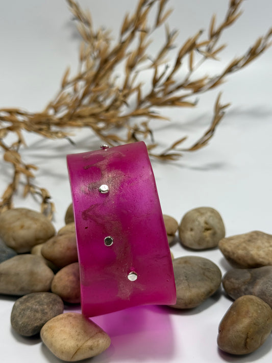 Strawberry Red/brown swirl Resin & silver Cuff