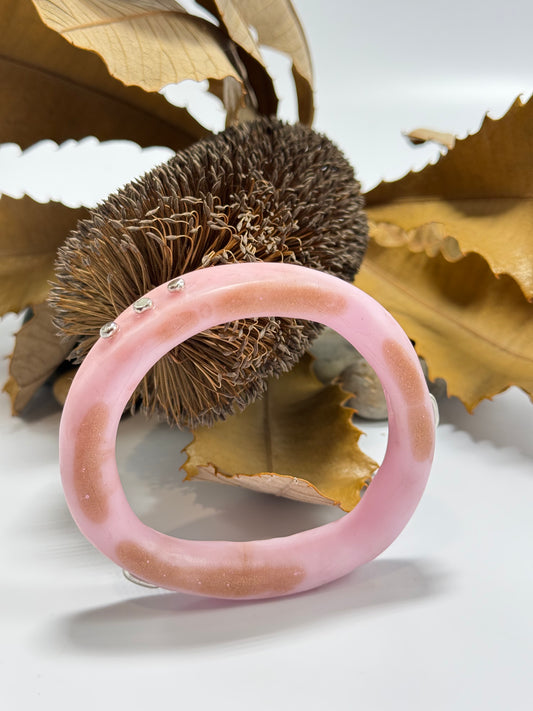 Baby Pink/gold resin and silver woopy bangle - XL