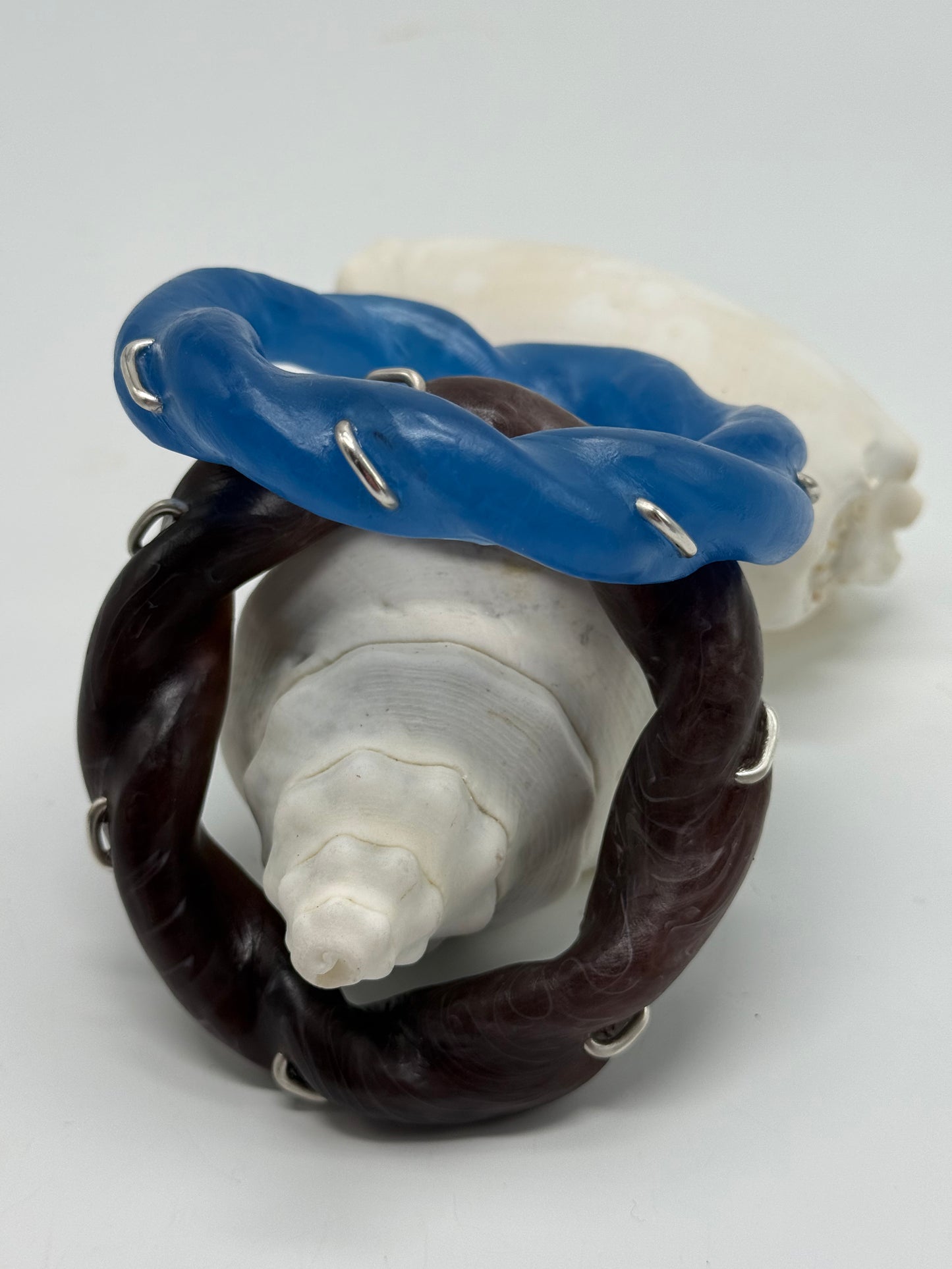 Brown/White Swirl Chunky twist resin & silver bangle