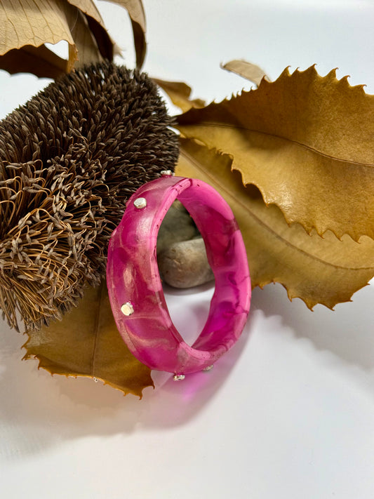 Strawberry Red/brown/white Rim resin bangle with Sterling silver XL