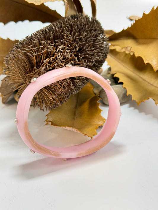 Soft Pink/gold Rim resin bangle with Sterling silver XL