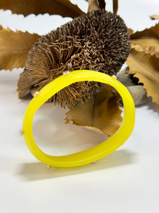 Bright Yellow resin Rim bangle with Sterling silver XL