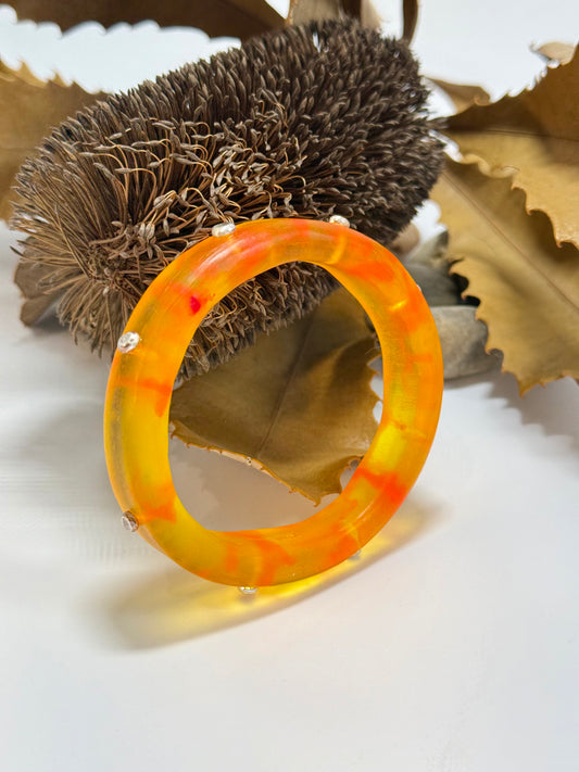 Bright yellow/orange resin Thick KWD Classic & silver Bangle