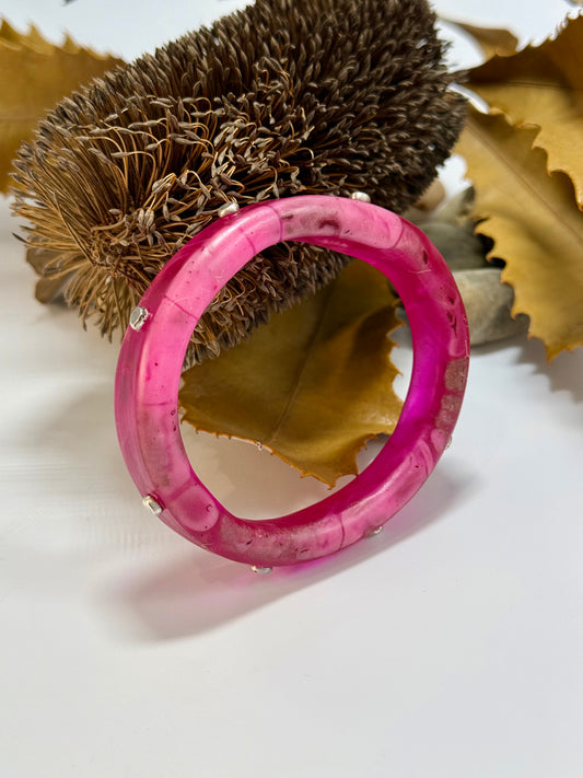 Strawberry Red/brown/white resin Thick KWD Classic & silver Bangle