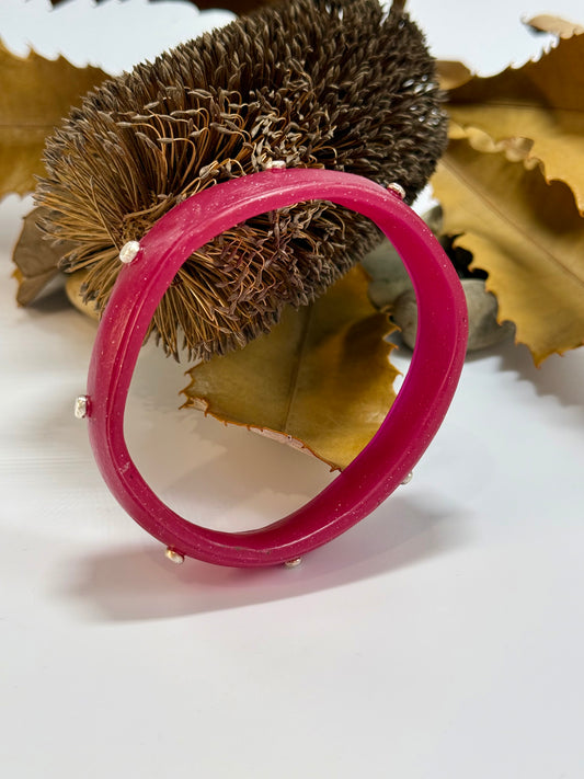 Cherry Red/silver glitter Rim resin bangle with Sterling silver XL