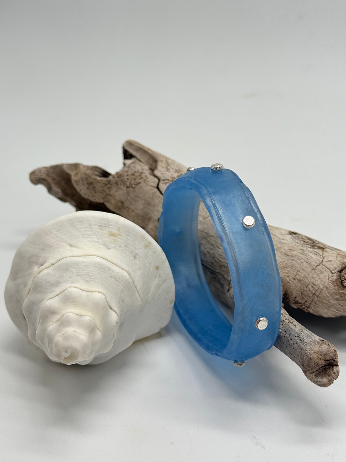Blue Rim resin bangle with Sterling silver XL