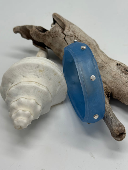 Blue Rim resin bangle with Sterling silver XL