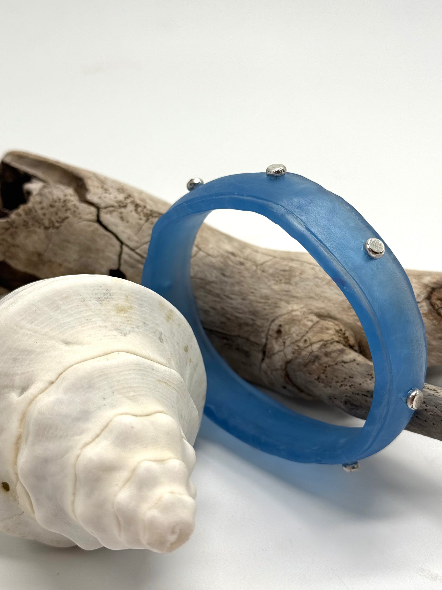 Blue Rim resin bangle with Sterling silver XL