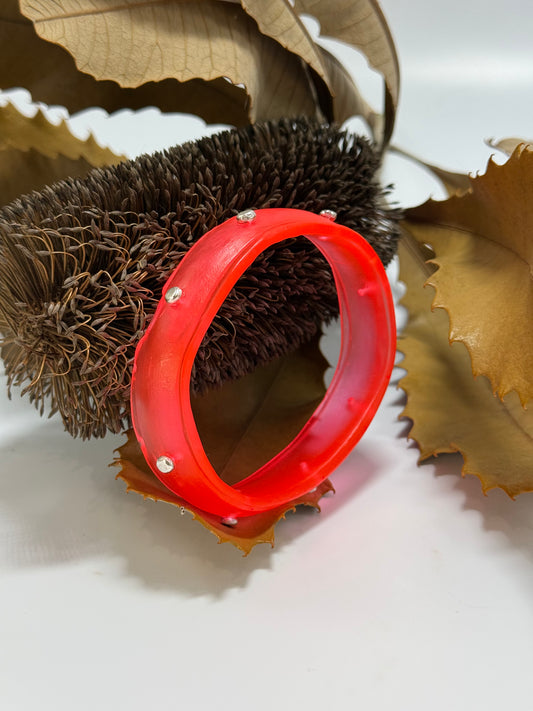 Neon Red Rim resin bangle with Sterling silver XL