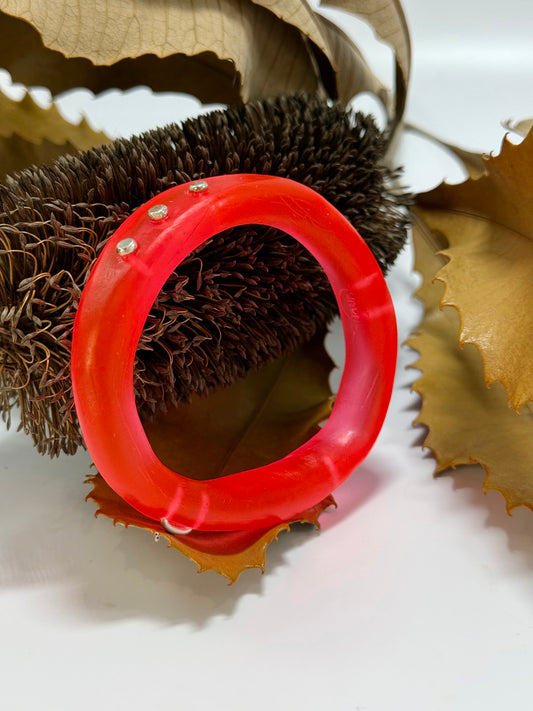 Neon Red resin and silver woopy bangle - XL