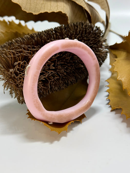 Pale Pink & gold resin and silver woopy bangle - XL