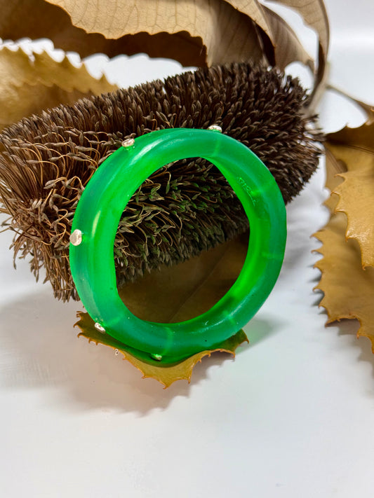 Jade Green resin Thick KWD Classic & silver Bangle