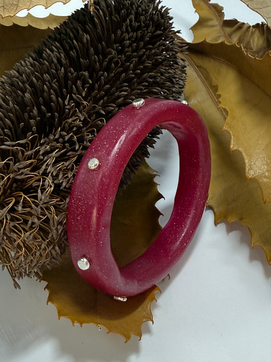 Cherry Red & Silver glitter resin Thick KWD Classic & silver Bangle