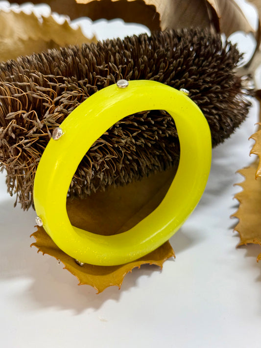 Bright Yellow resin Thick KWD Classic & silver Bangle