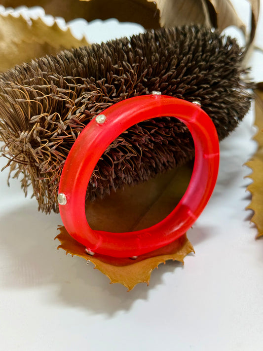 Neon Red resin & silver KWD Classic Bangle