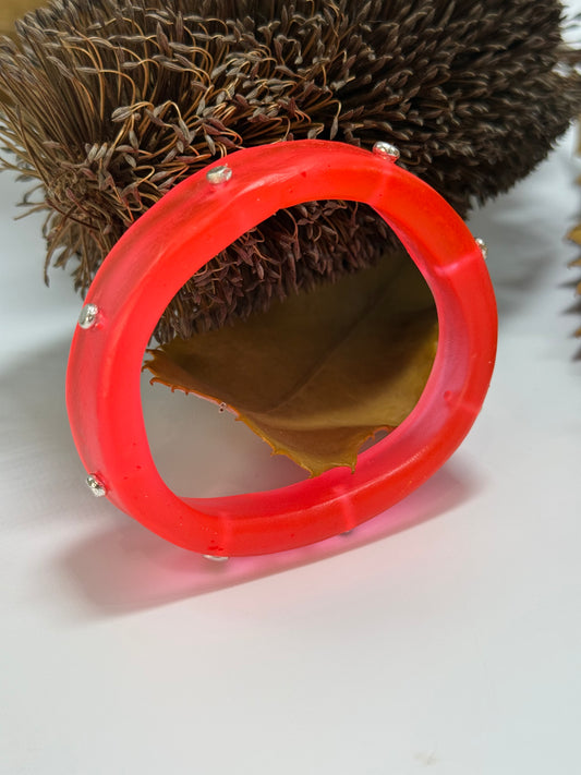 Neon Red resin and siver KWD Classic Bangle - XS