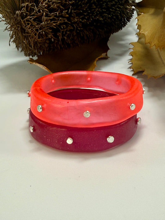 Cherry Red & Silver glitter resin and siver KWD Classic Bangle - XS