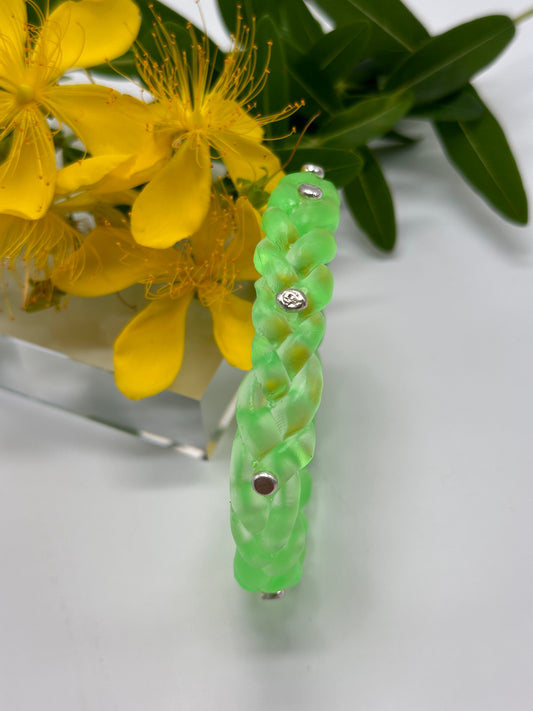 Neon Translucent Green resin and sterling silver rivet plaited classic bangle