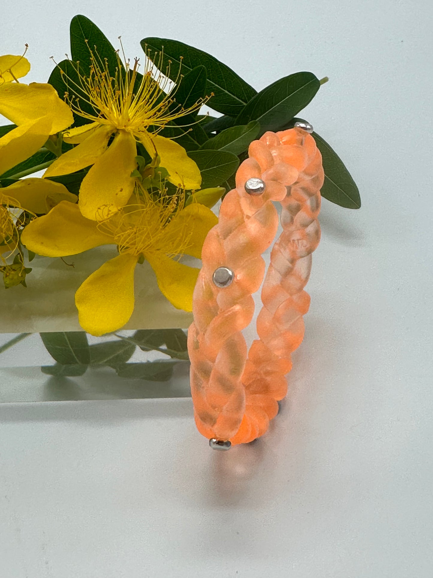 Neon Translucent Orange resin and sterling silver rivet plaited classic bangle
