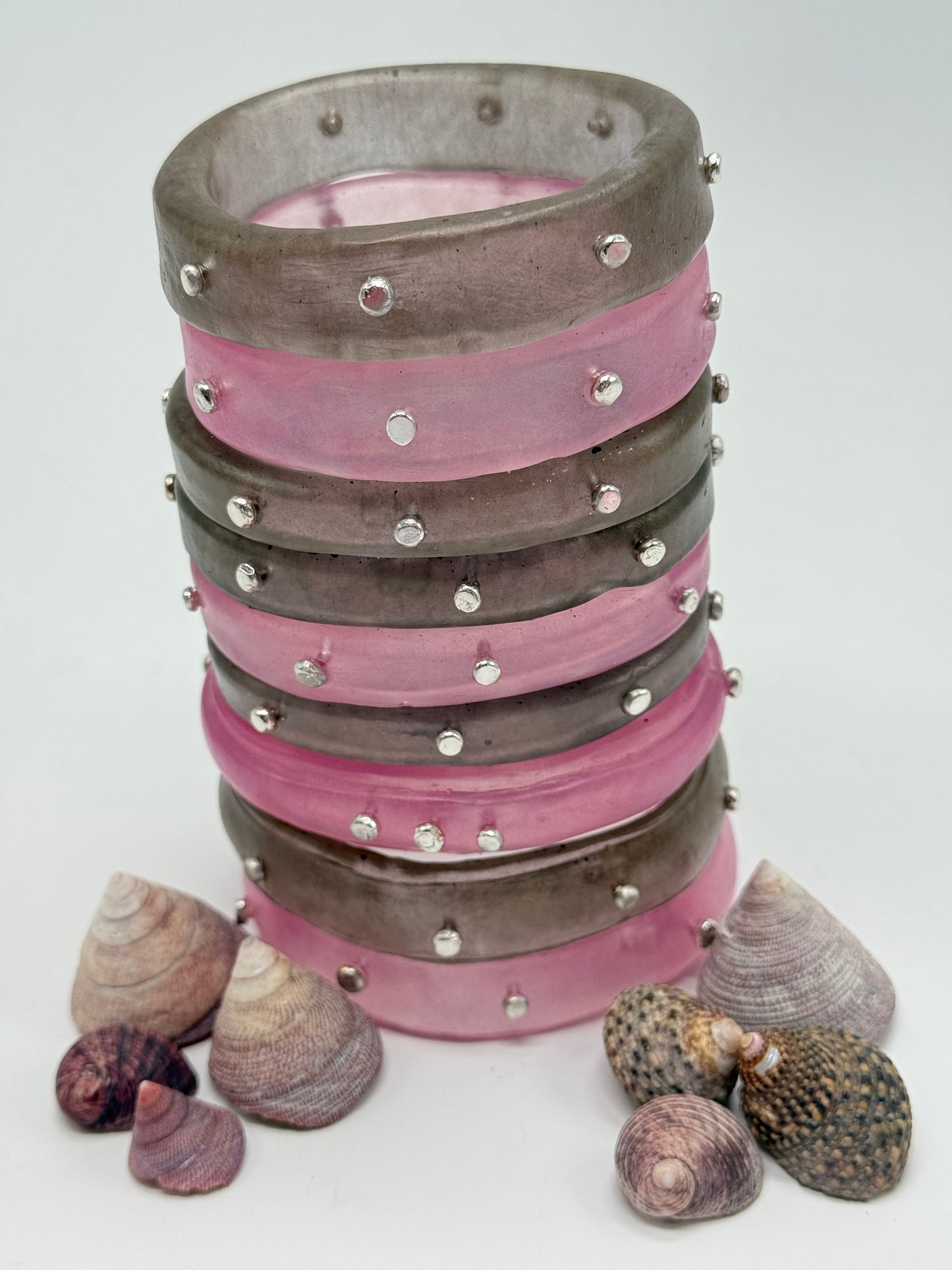 Pink Rim resin bangle with Sterling silver