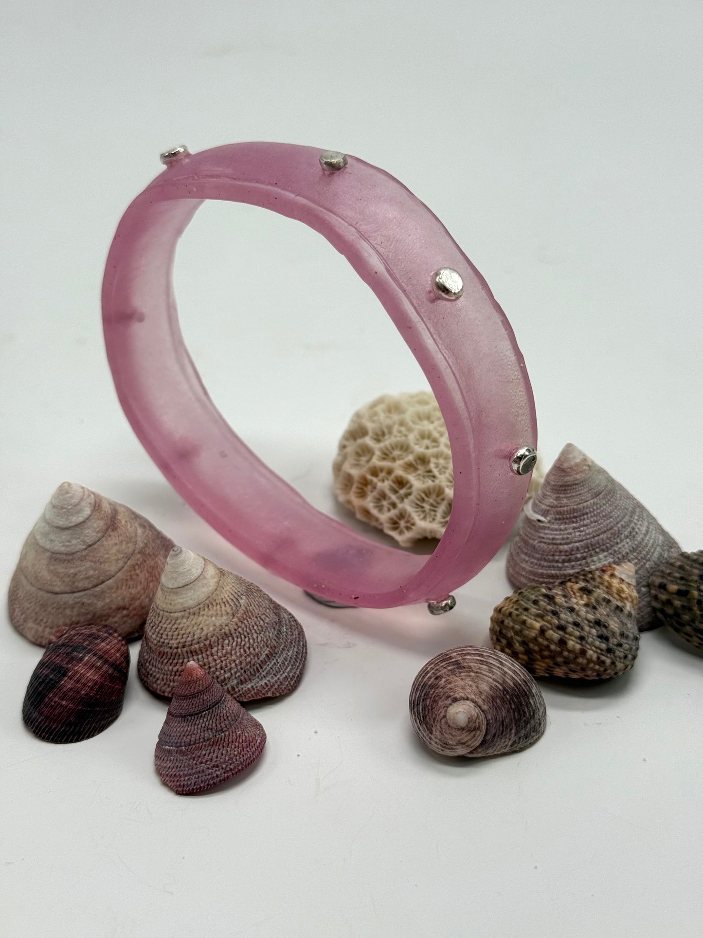 Pink Rim resin bangle with Sterling silver XL