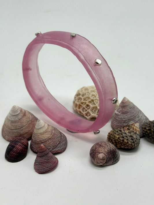 Pink Rim resin bangle with Sterling silver XL