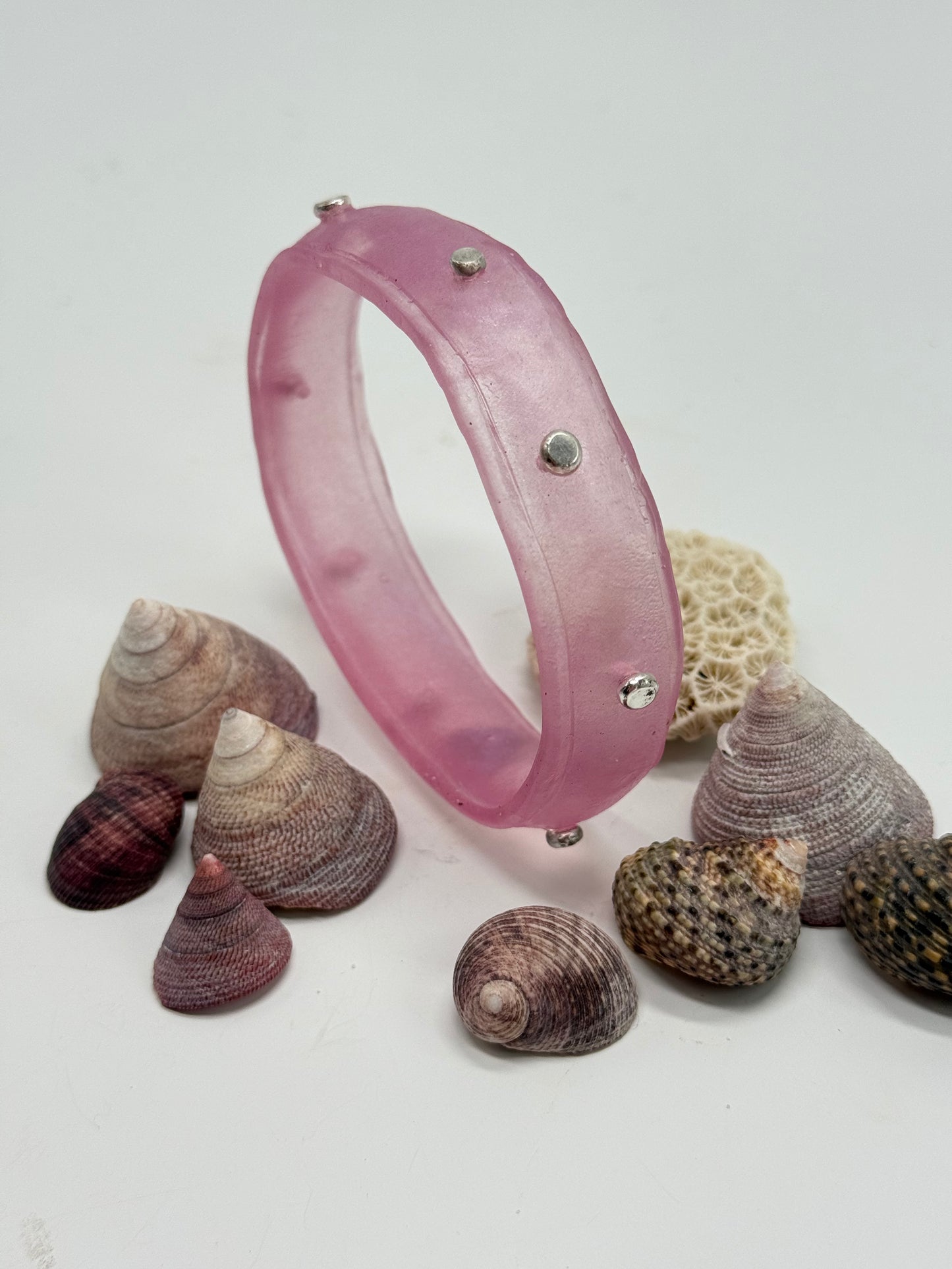 Pink Rim resin bangle with Sterling silver XL