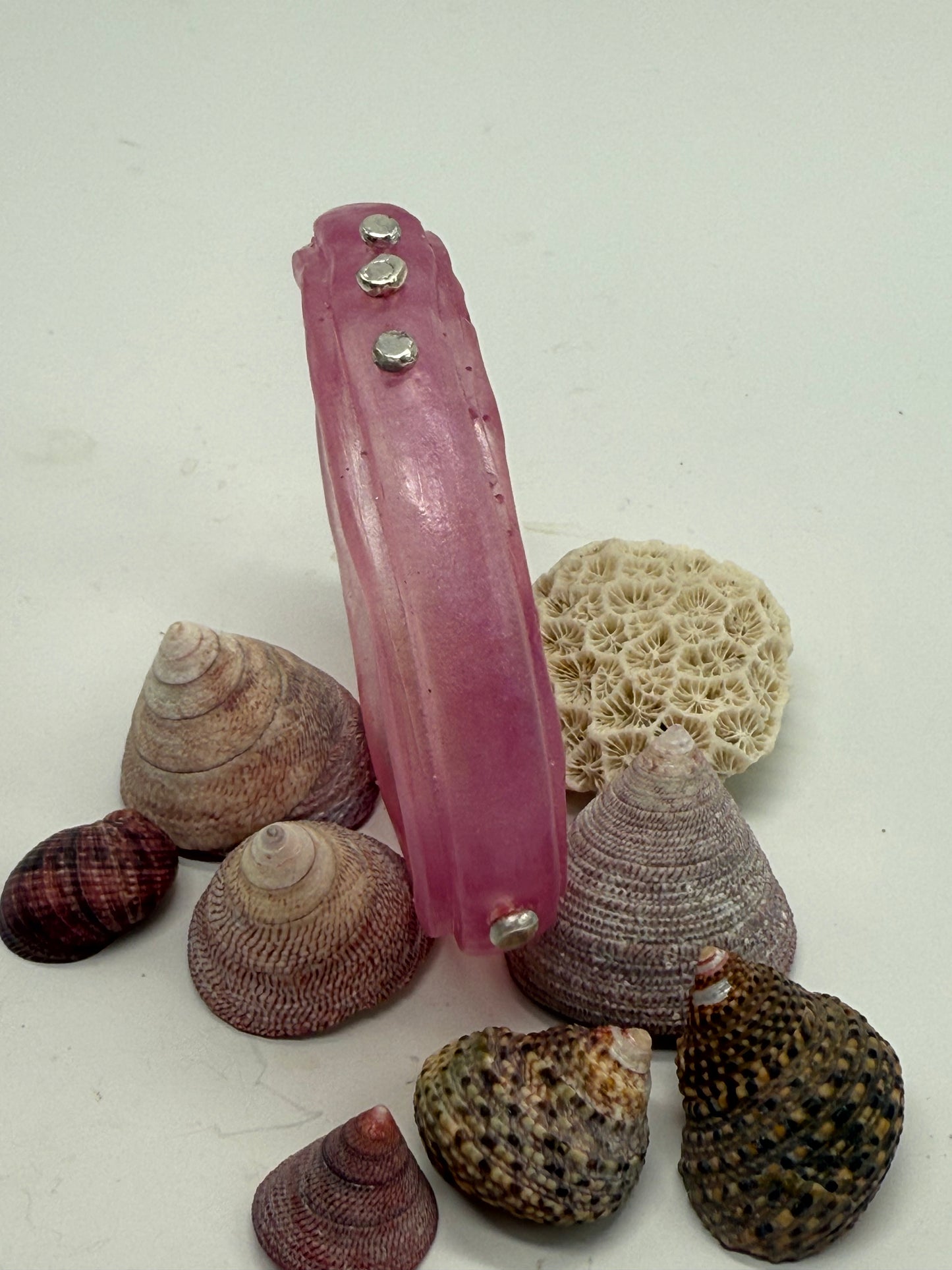 Pink Rim resin bangle with Sterling silver