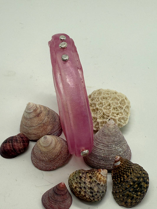 Pink Rim resin bangle with Sterling silver